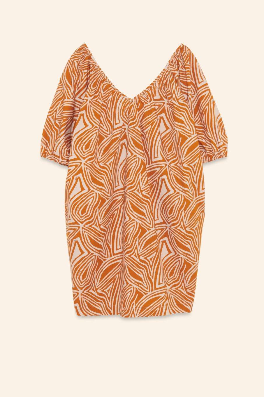 Robe sac courte en popeline de coton imprimé