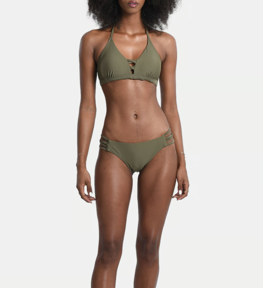 Bas de maillot de bain lacé kaki