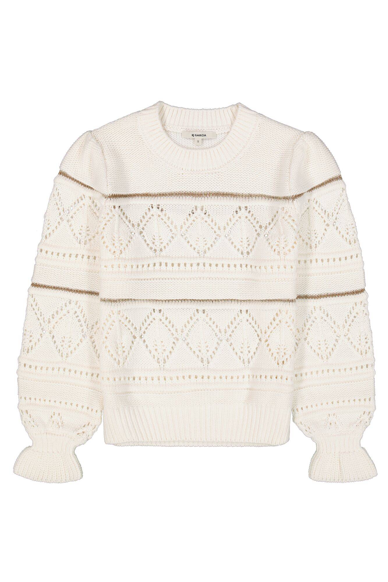 PULL UNI EN MAILLE AJOURÉE AVEC BANDE CONTRASTANTE EN LUREX